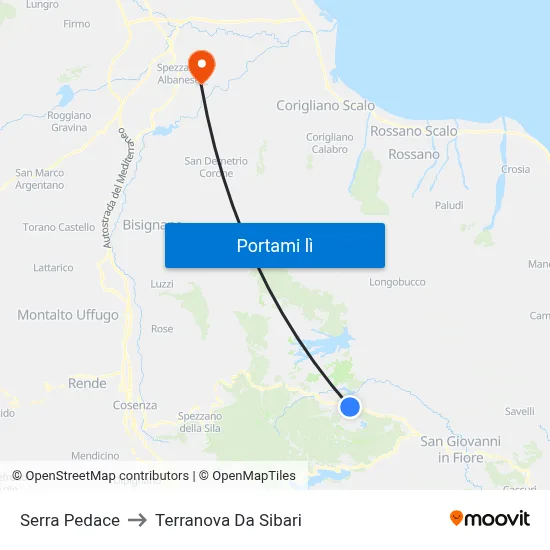 Serra Pedace to Terranova Da Sibari map