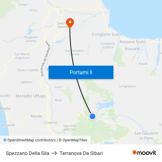 Spezzano Della Sila to Terranova Da Sibari map