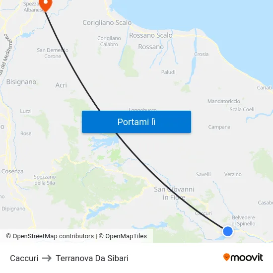 Caccuri to Terranova Da Sibari map