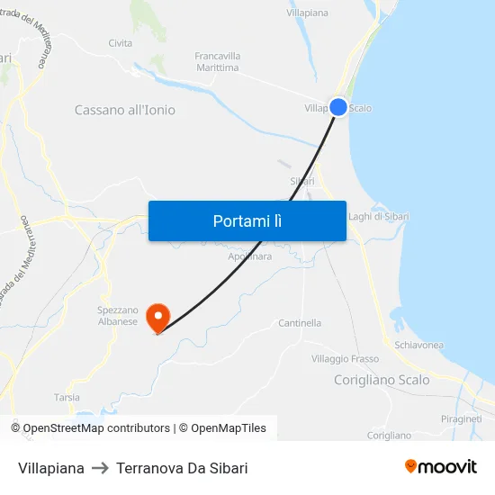 Villapiana to Terranova Da Sibari map