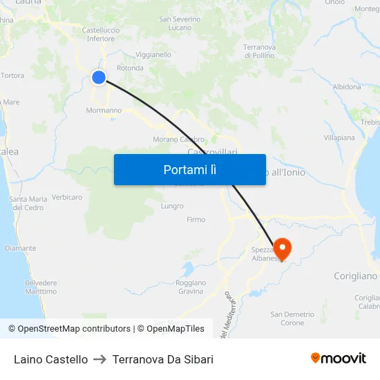 Laino Castello to Terranova Da Sibari map