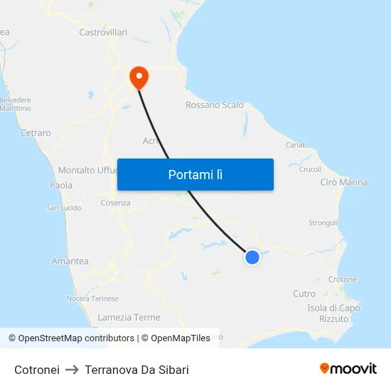 Cotronei to Terranova Da Sibari map
