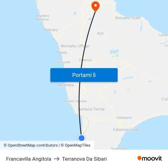 Francavilla Angitola to Terranova Da Sibari map