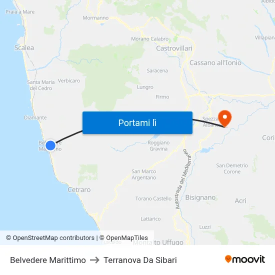Belvedere Marittimo to Terranova Da Sibari map