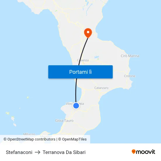 Stefanaconi to Terranova Da Sibari map