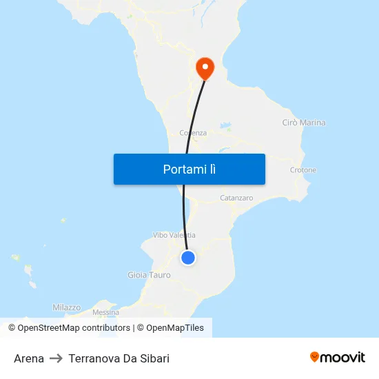 Arena to Terranova Da Sibari map