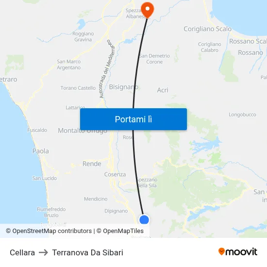 Cellara to Terranova Da Sibari map