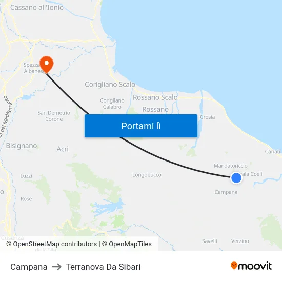 Campana to Terranova Da Sibari map