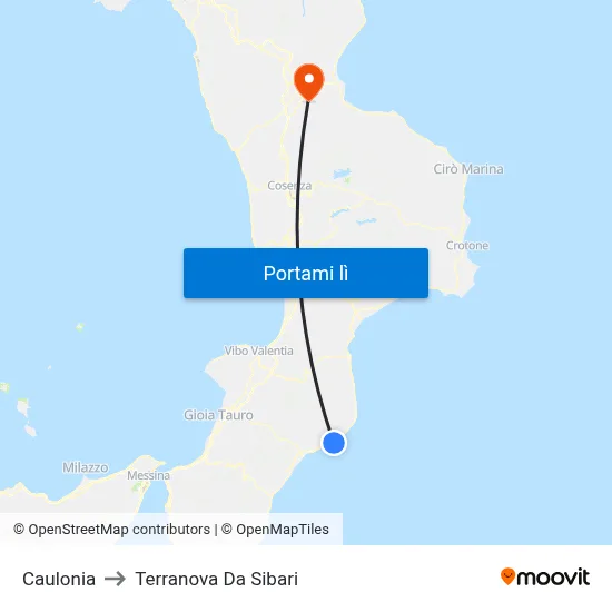 Caulonia to Terranova Da Sibari map