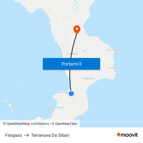 Filogaso to Terranova Da Sibari map