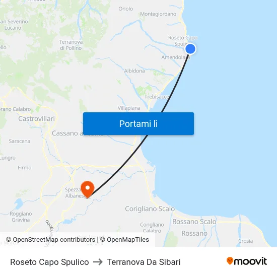 Roseto Capo Spulico to Terranova Da Sibari map