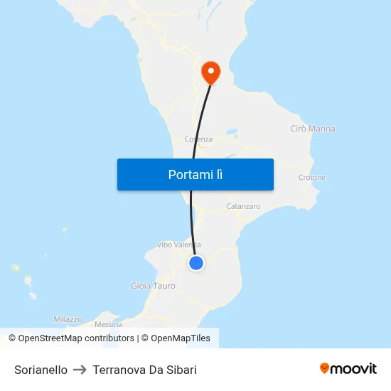 Sorianello to Terranova Da Sibari map