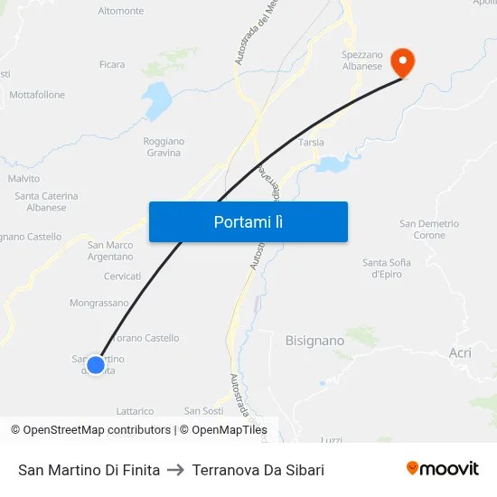 San Martino Di Finita to Terranova Da Sibari map