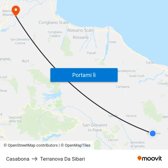 Casabona to Terranova Da Sibari map