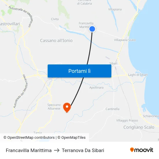 Francavilla Marittima to Terranova Da Sibari map