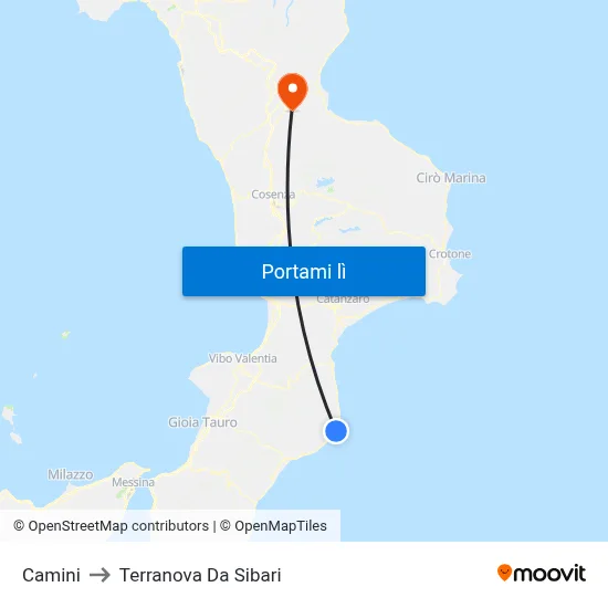 Camini to Terranova Da Sibari map