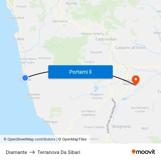 Diamante to Terranova Da Sibari map