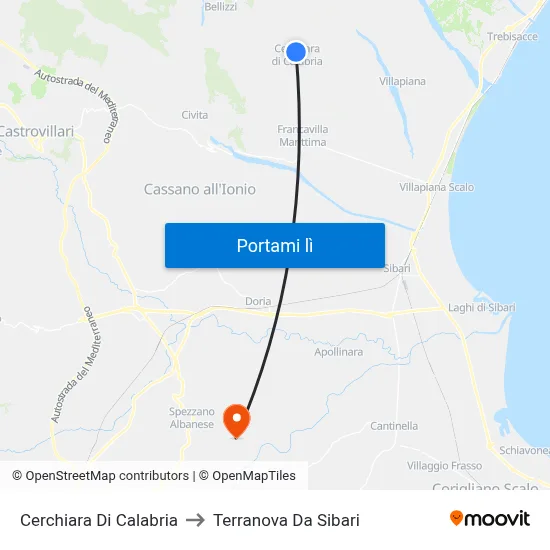 Cerchiara Di Calabria to Terranova Da Sibari map