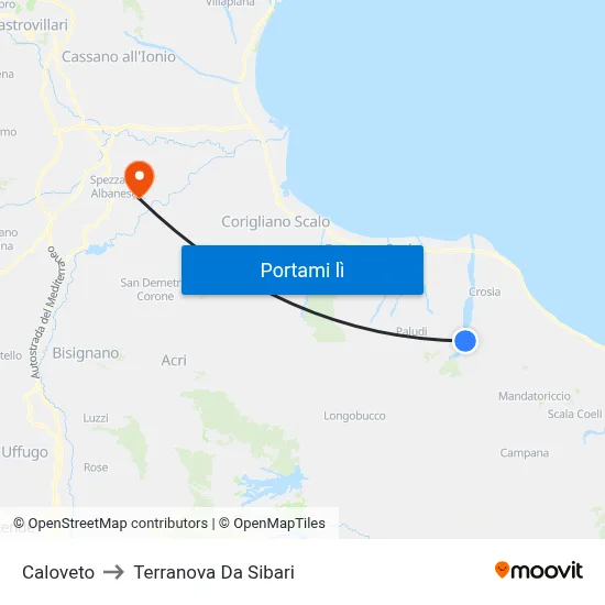 Caloveto to Terranova Da Sibari map