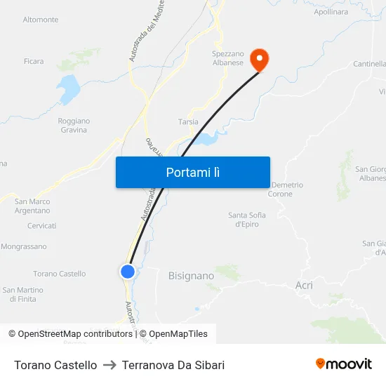 Torano Castello to Terranova Da Sibari map