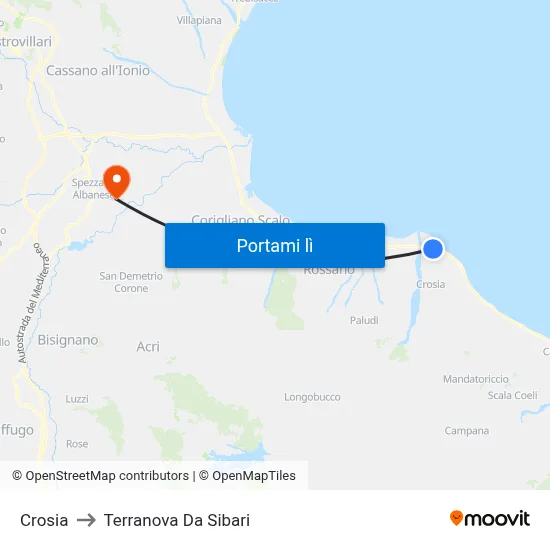 Crosia to Terranova Da Sibari map