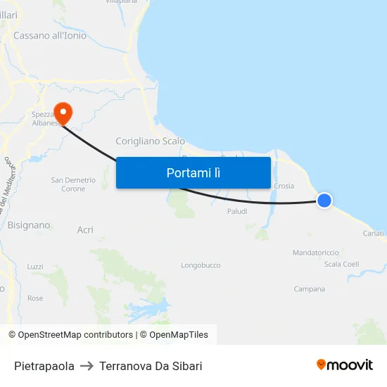 Pietrapaola to Terranova Da Sibari map
