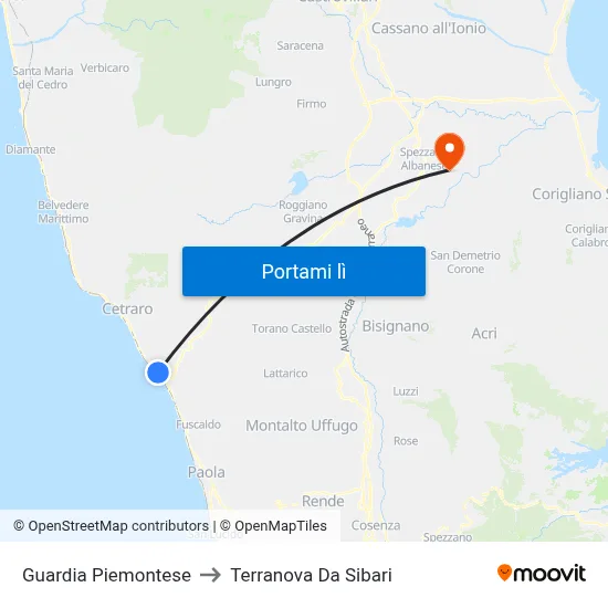 Guardia Piemontese to Terranova Da Sibari map