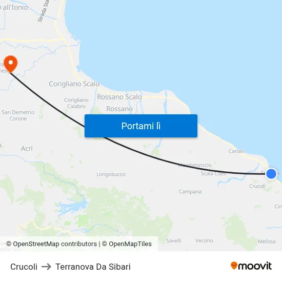 Crucoli to Terranova Da Sibari map