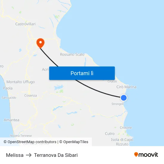 Melissa to Terranova Da Sibari map