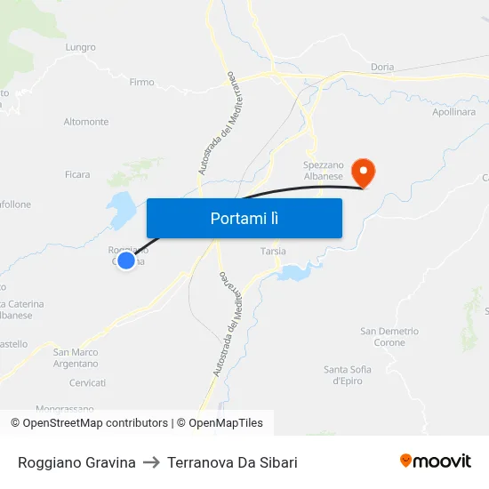 Roggiano Gravina to Terranova Da Sibari map
