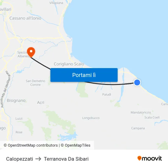 Calopezzati to Terranova Da Sibari map