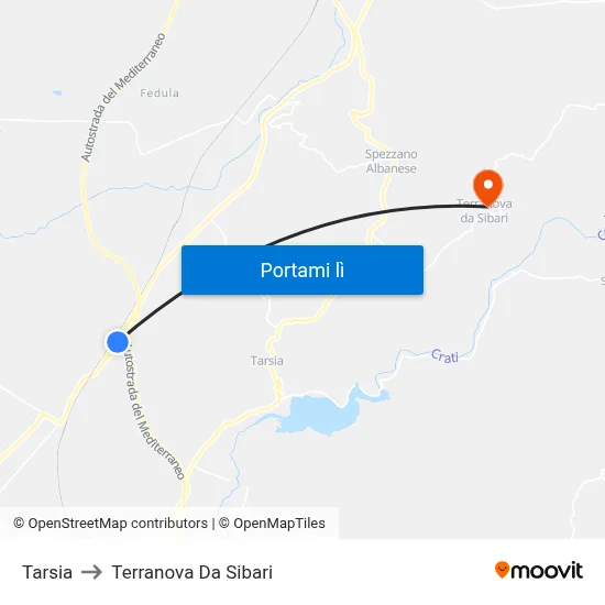 Tarsia to Terranova Da Sibari map