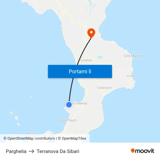 Parghelia to Terranova Da Sibari map