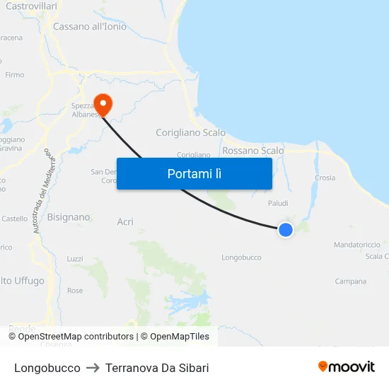 Longobucco to Terranova Da Sibari map