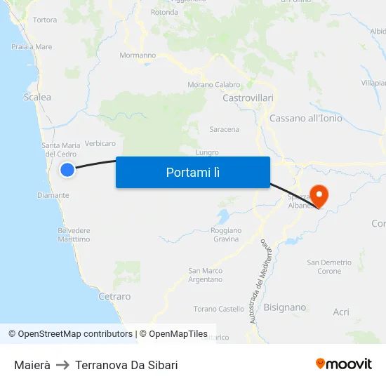 Maierà to Terranova Da Sibari map
