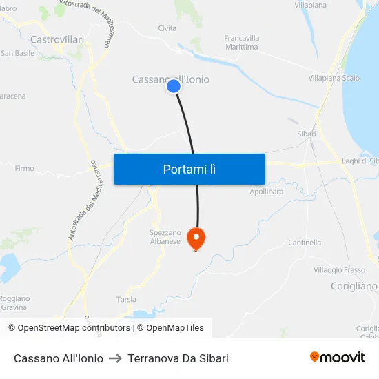 Cassano All'Ionio to Terranova Da Sibari map