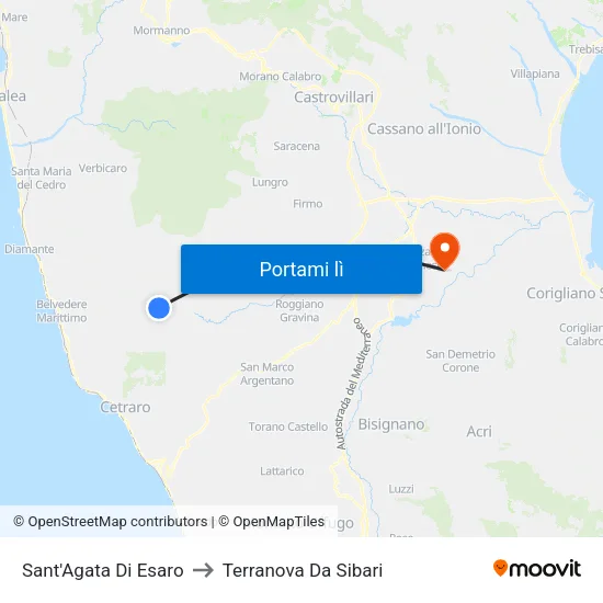 Sant'Agata Di Esaro to Terranova Da Sibari map