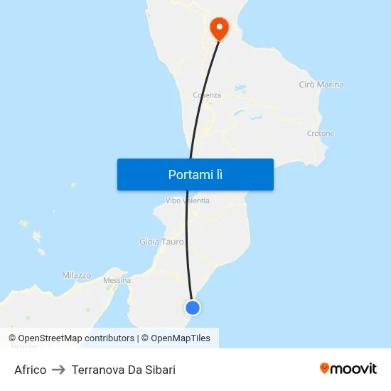 Africo to Terranova Da Sibari map