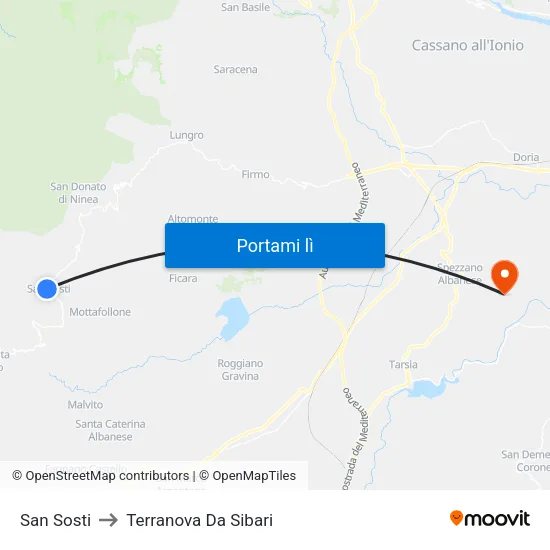 San Sosti to Terranova Da Sibari map