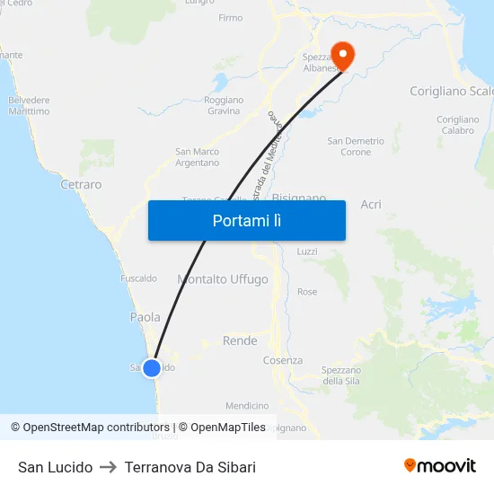 San Lucido to Terranova Da Sibari map