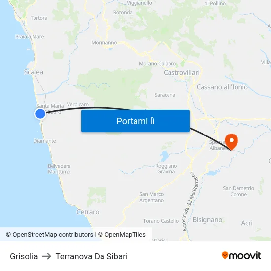 Grisolia to Terranova Da Sibari map