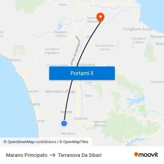 Marano Principato to Terranova Da Sibari map
