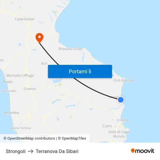 Strongoli to Terranova Da Sibari map