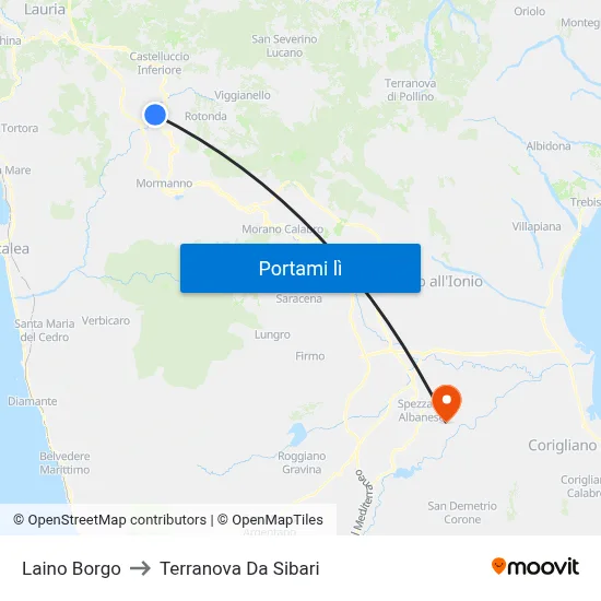 Laino Borgo to Terranova Da Sibari map