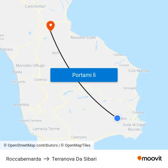 Roccabernarda to Terranova Da Sibari map
