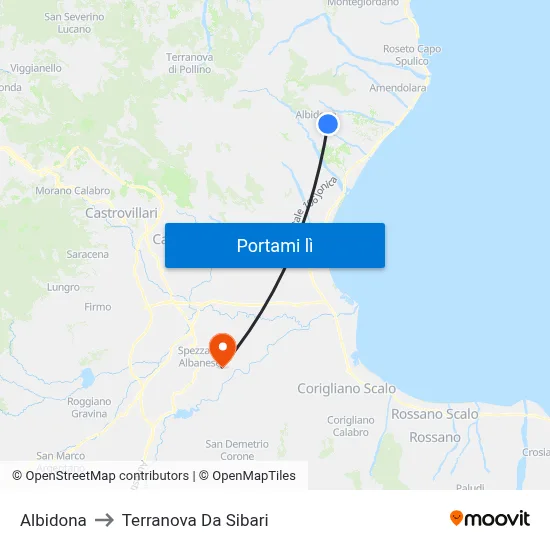 Albidona to Terranova Da Sibari map