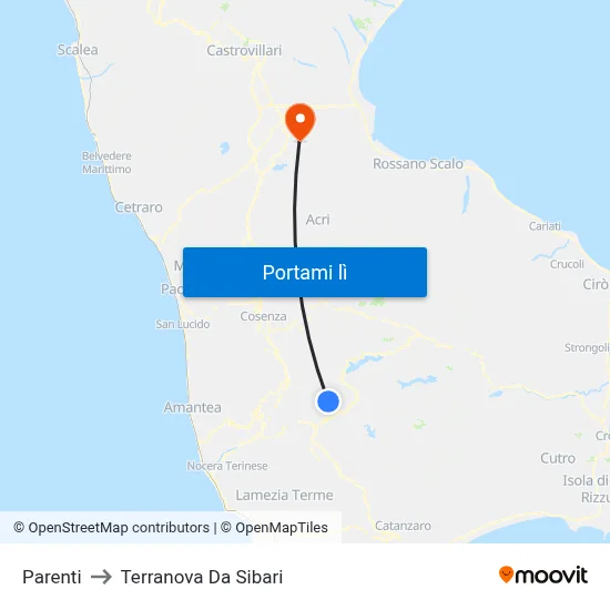 Parenti to Terranova Da Sibari map