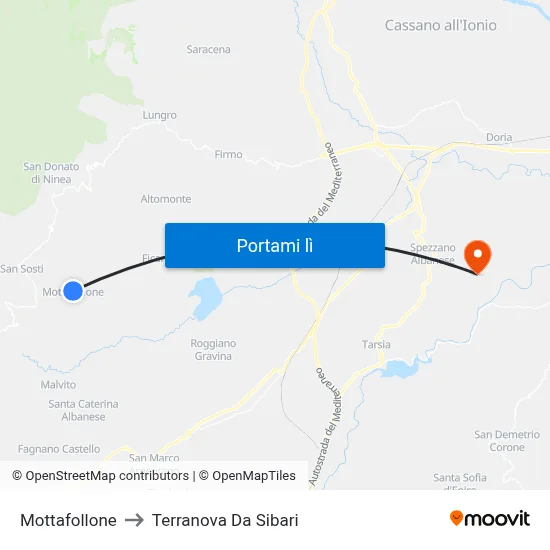 Mottafollone to Terranova Da Sibari map