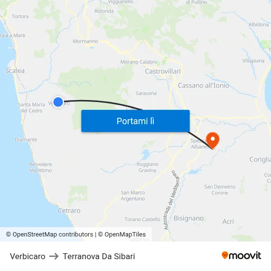 Verbicaro to Terranova Da Sibari map