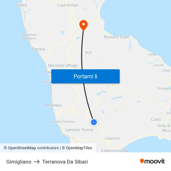 Gimigliano to Terranova Da Sibari map